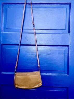 HOBO Leather Crossbody Bag in Golden with Adjustable Strap